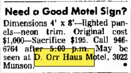 D. Orr Haus Motor Lodge (Cottonwood Motel) - June 1971 Ad For Sign
